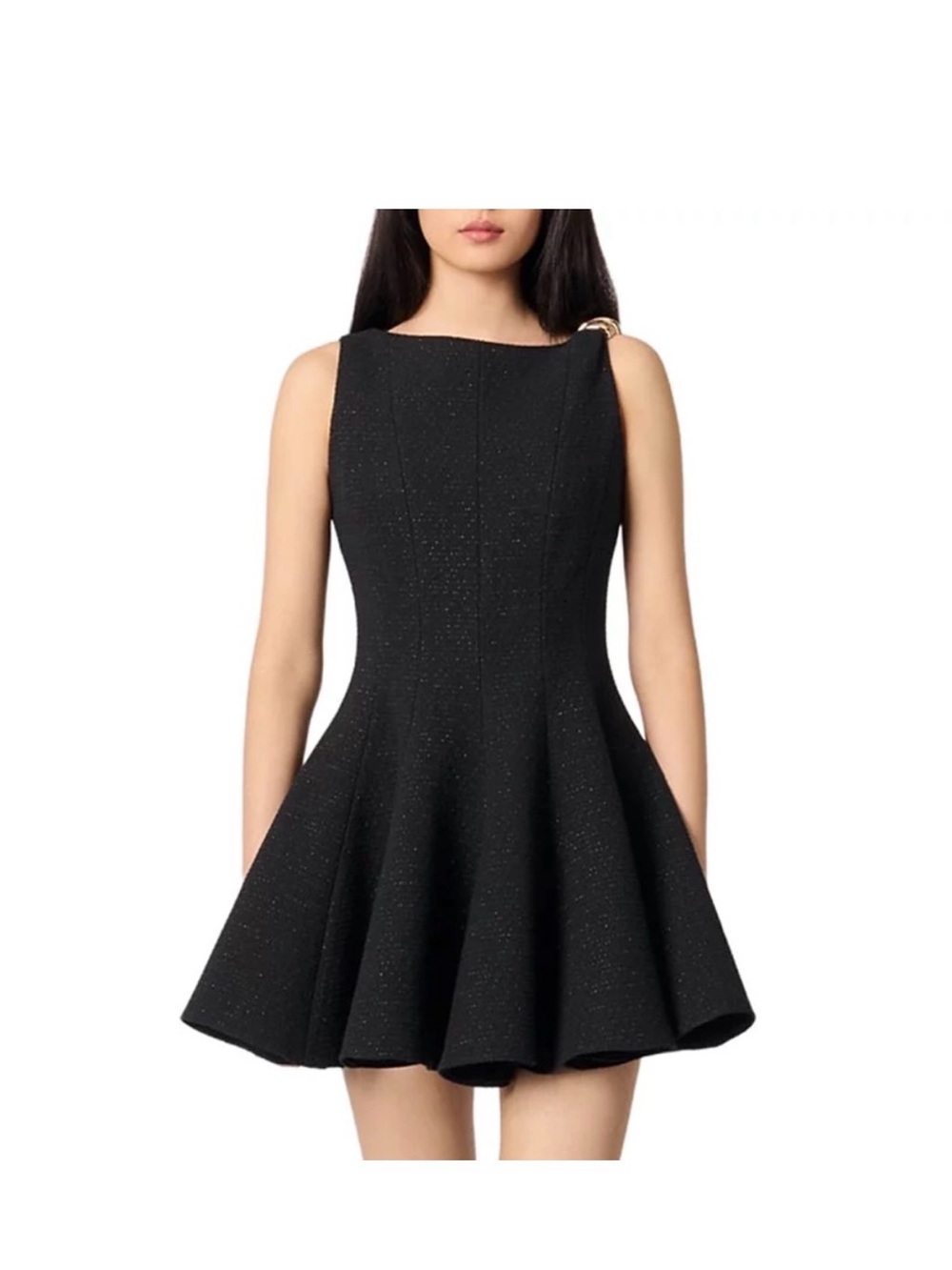 [New with Tags] Maje Risolela Black Tweed Flared Dress (Size 34)